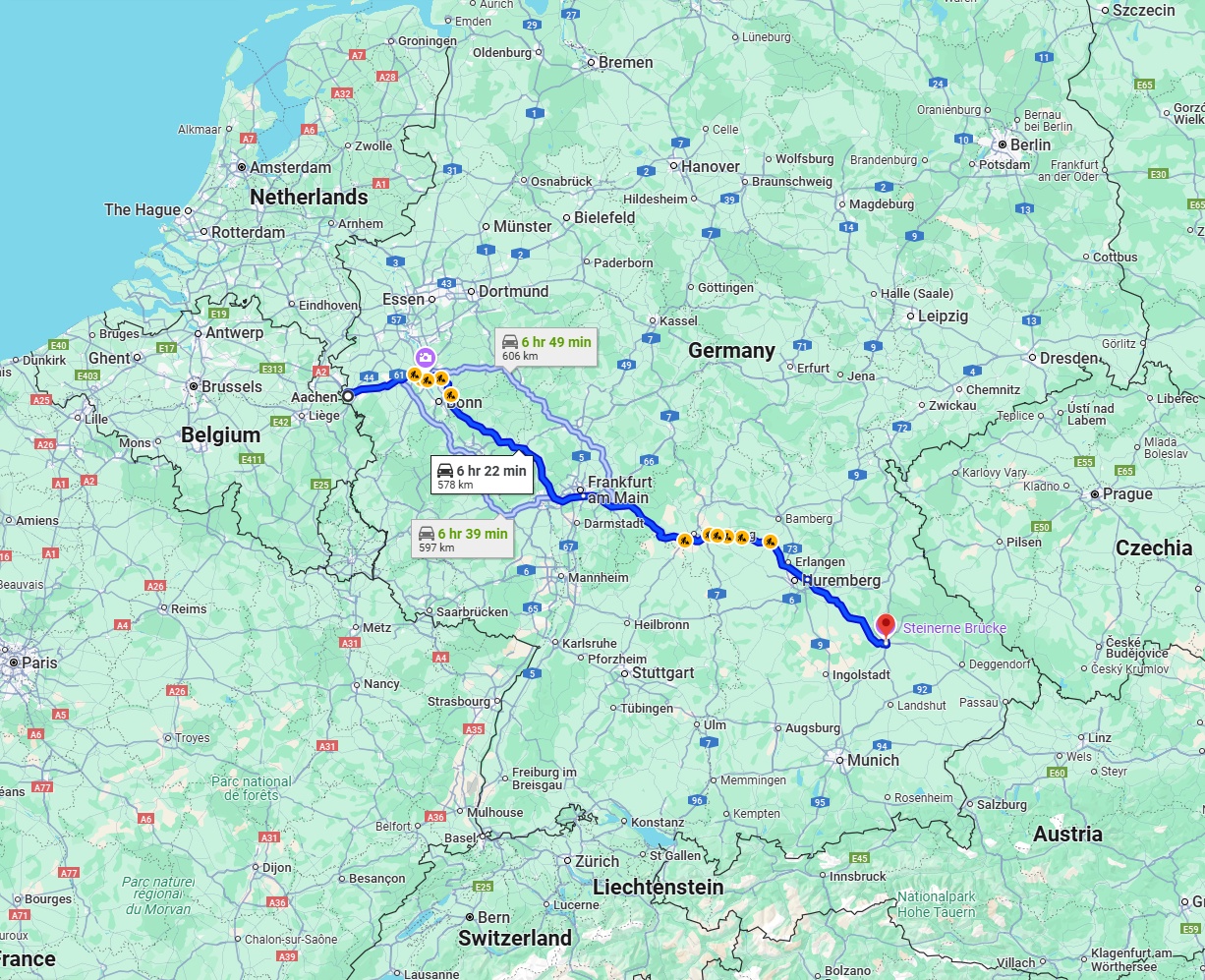 Anreise von Aachen Zu Regensburg Über via A3