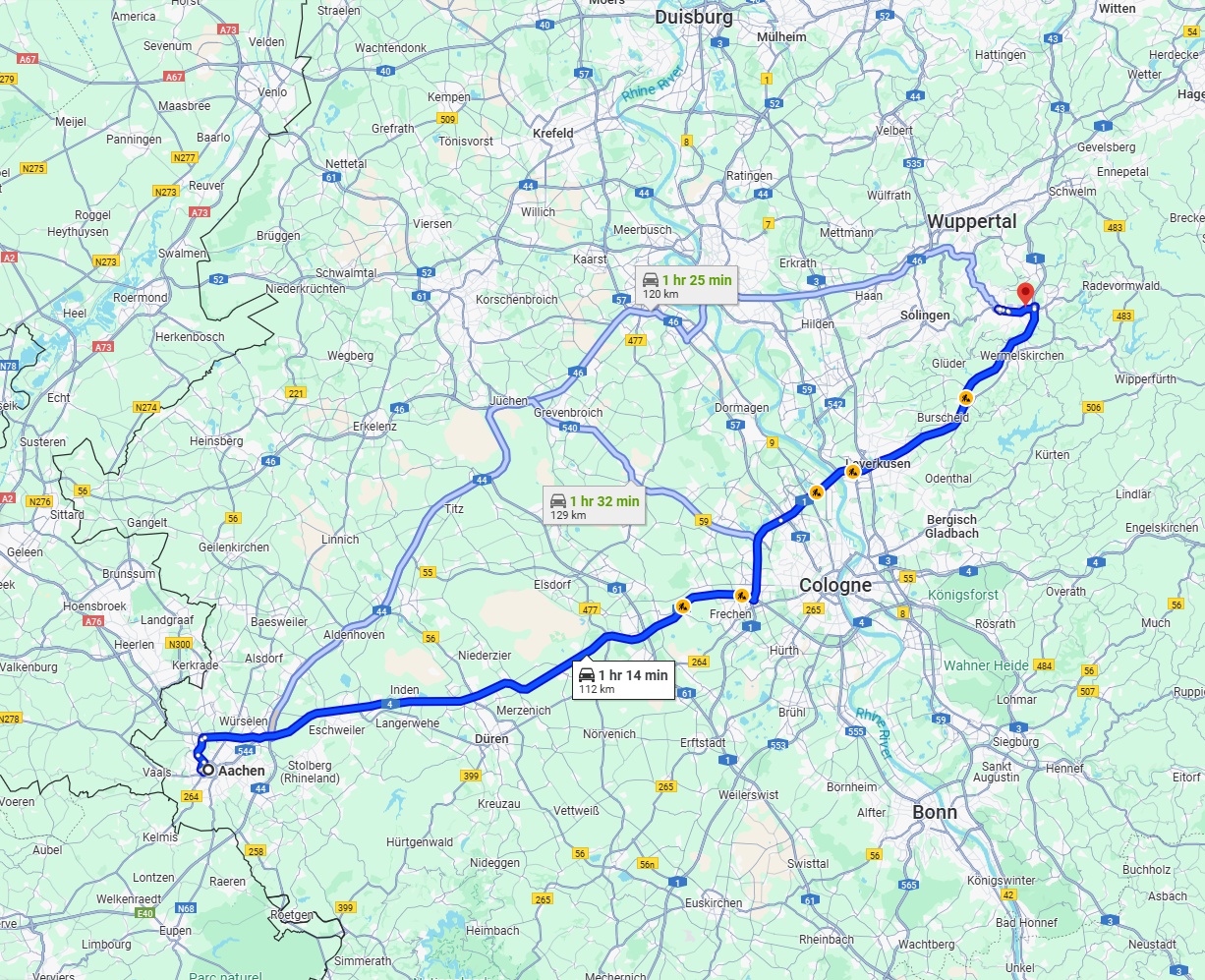 Anreise von Aachen Zu Remscheid Über via A4 and A1