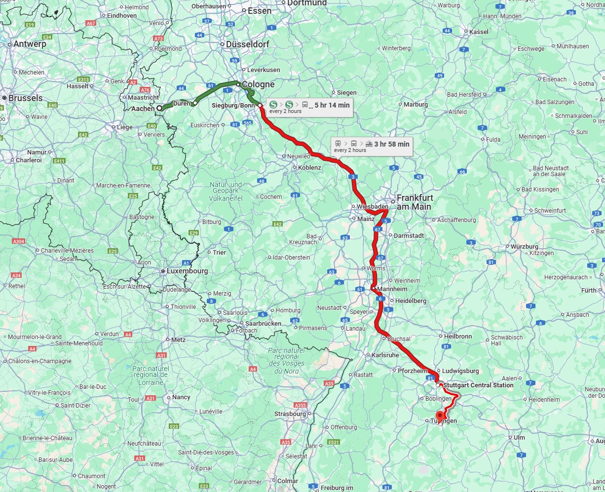 Anreise von Aachen Zu Reutlingen Über 