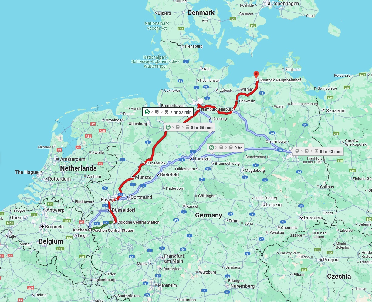 Anreise von Aachen Zu Rostock Über 