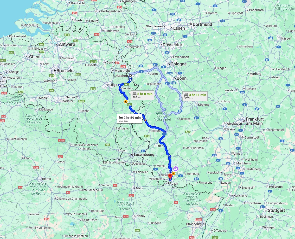 Anreise von Aachen Zu Saarbrücken Über via A60 and A1