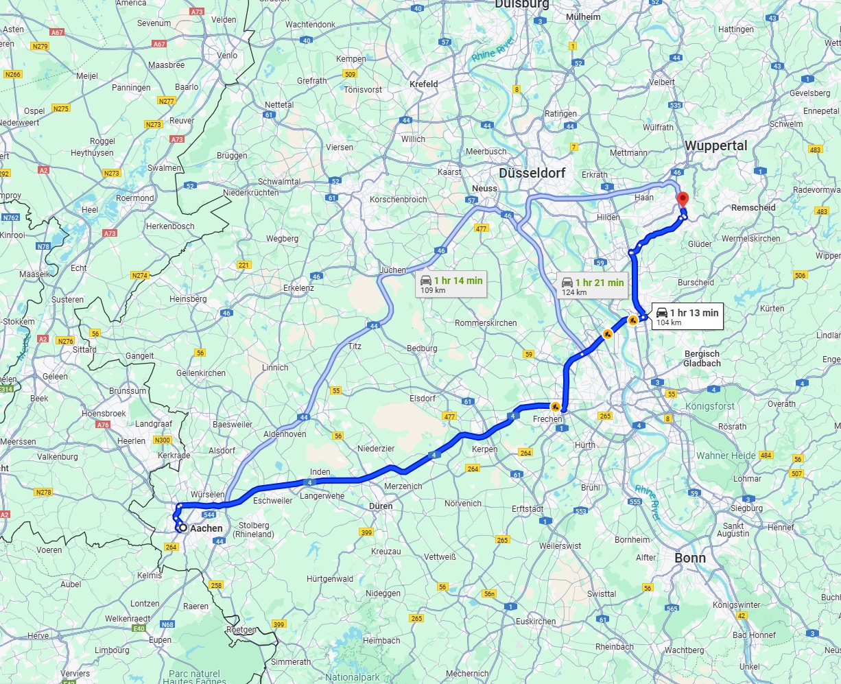 Anreise von Aachen Zu Solingen Über via A4