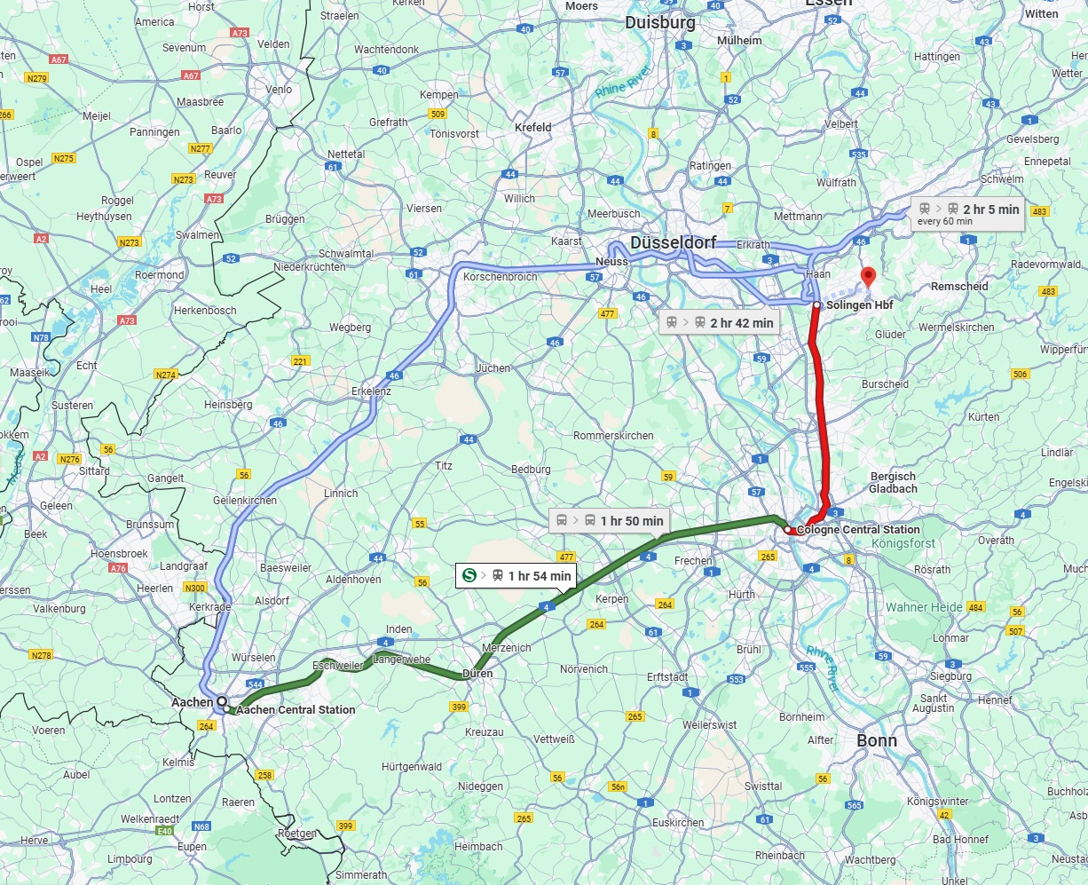 Anreise von Aachen Zu Solingen Über 