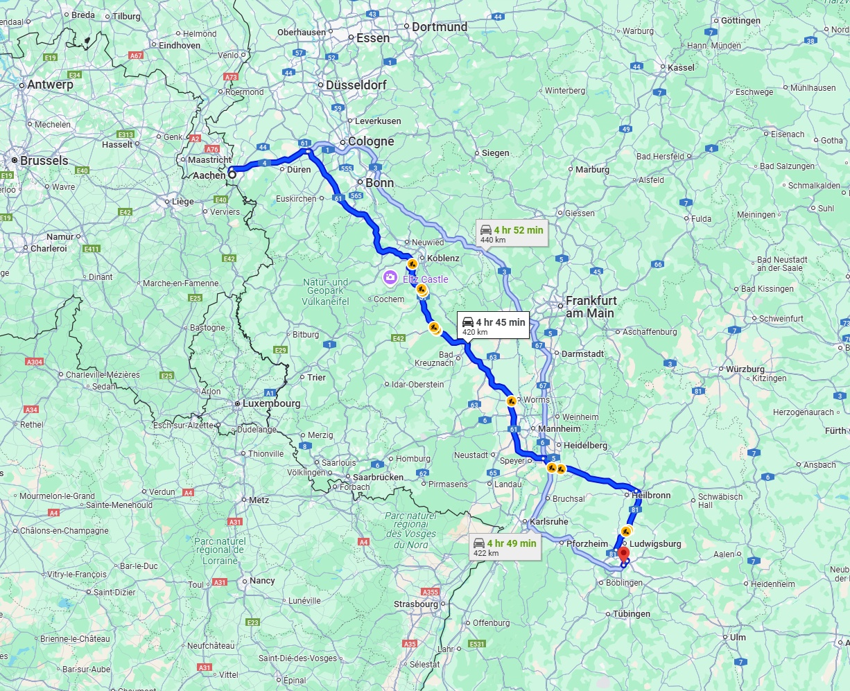 Anreise von Aachen Zu Stuttgart Über via A61