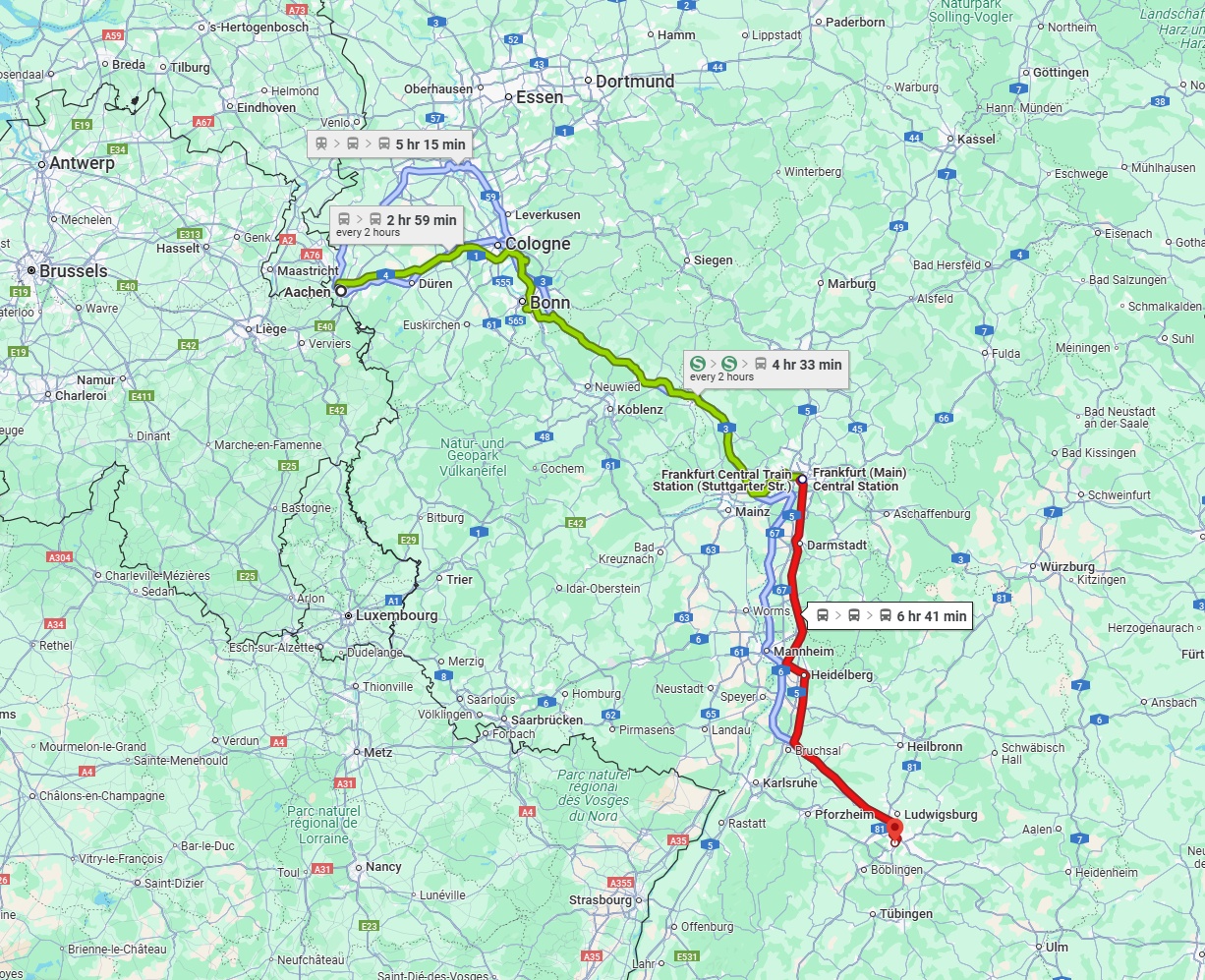 Anreise von Aachen Zu Stuttgart Über 