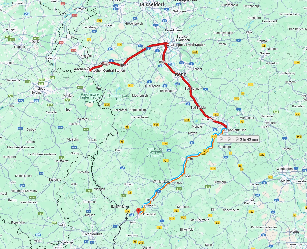 Anreise von Aachen Zu Trier Über 