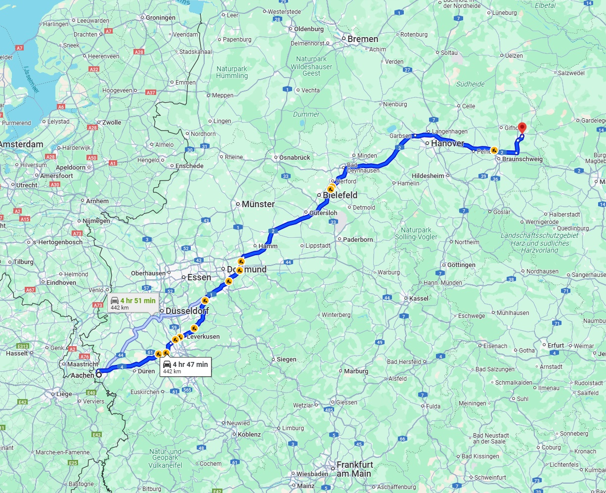Anreise von Aachen Zu Wolfsburg Über via A2