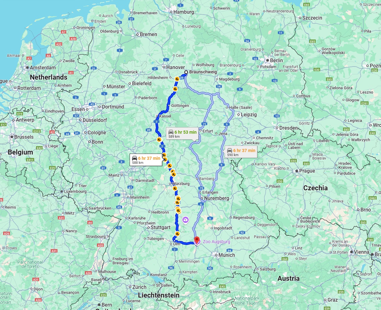 Anreise von Braunschweig Zu Augsburg Über via A7