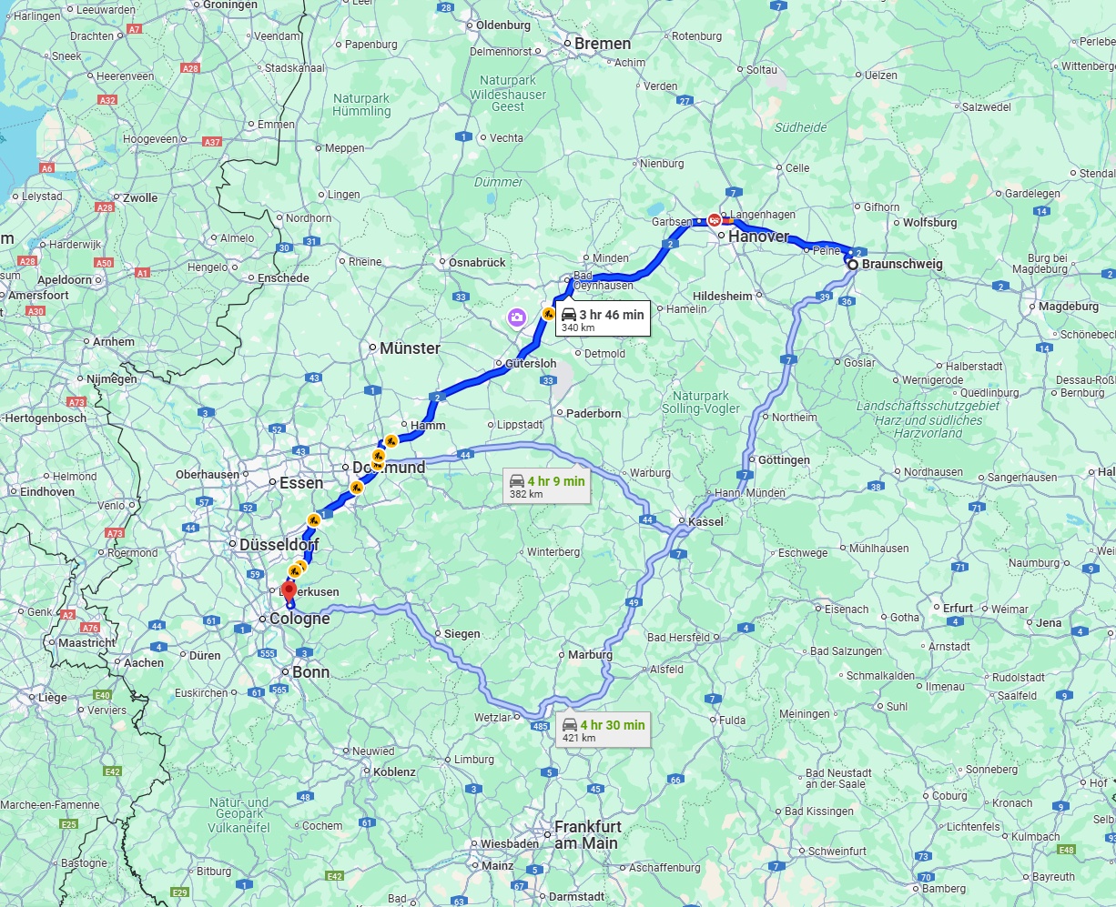Anreise von Braunschweig Zu Bergisch Gladbach Über via A2