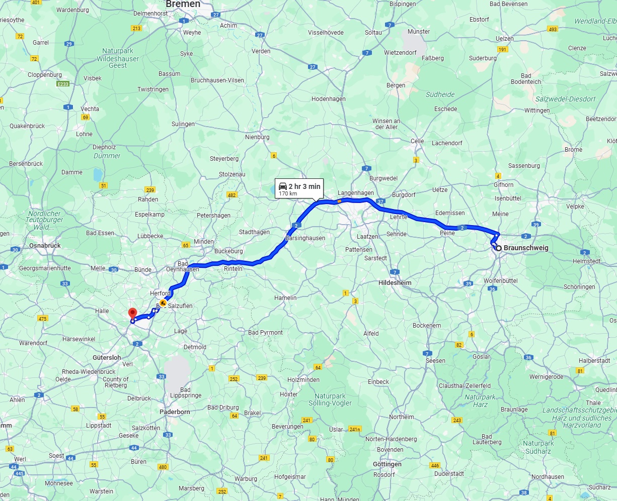 Anreise von Braunschweig Zu Bielefeld Über via A2