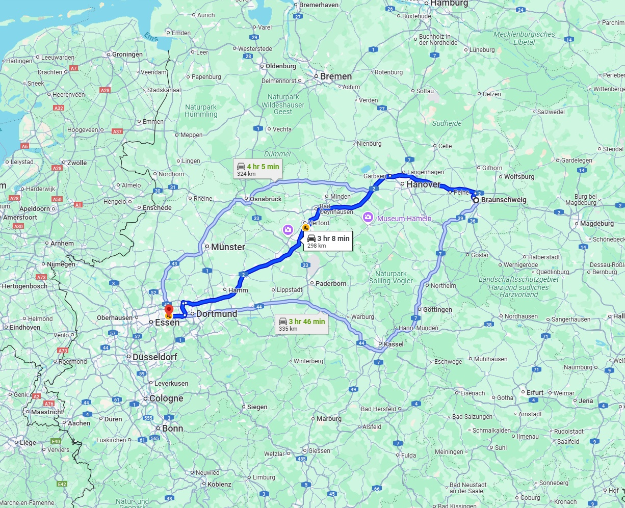 Anreise von Braunschweig Zu Bochum Über via A2