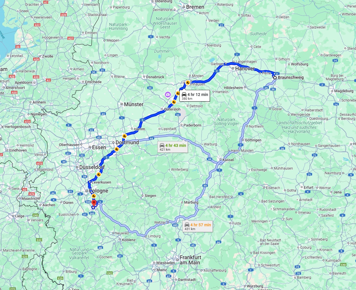 Anreise von Braunschweig Zu Bonn Über via A2