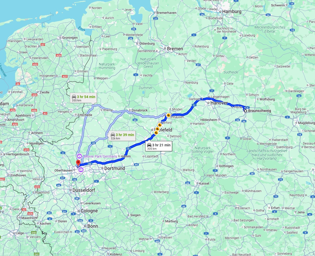 Anreise von Braunschweig Zu Bottrop Über via A2