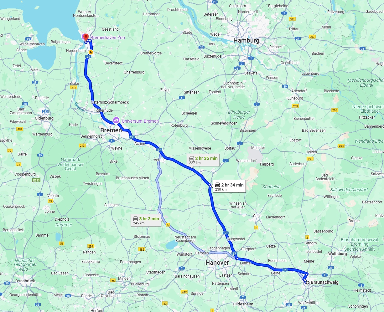 Anreise von Braunschweig Zu Bremerhaven Über via A27