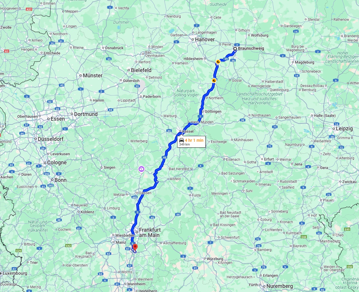 Anreise von Braunschweig Zu Darmstadt Über via A7 and A5