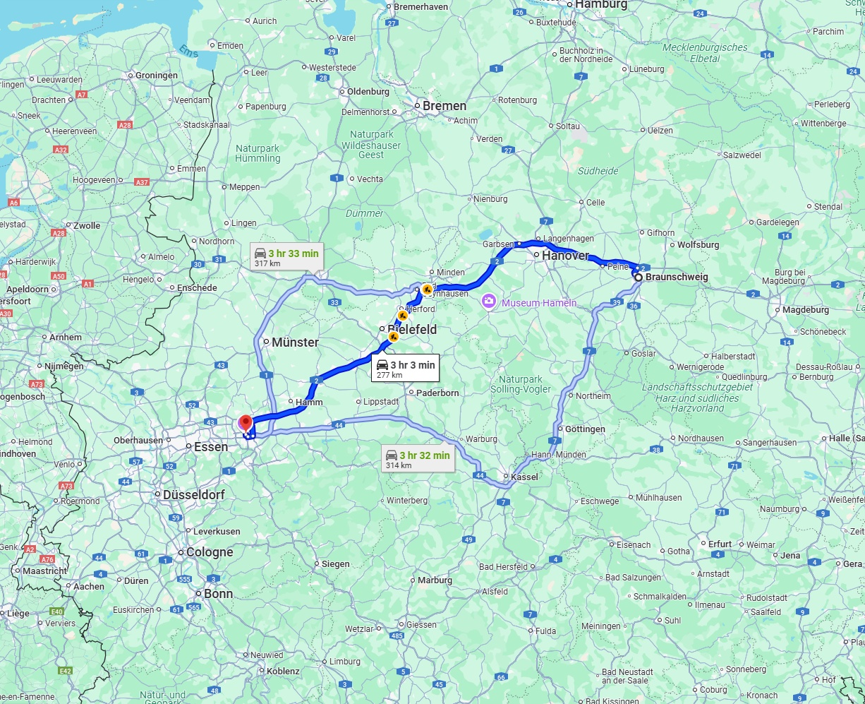 Anreise von Braunschweig Zu Dortmund Über via A2