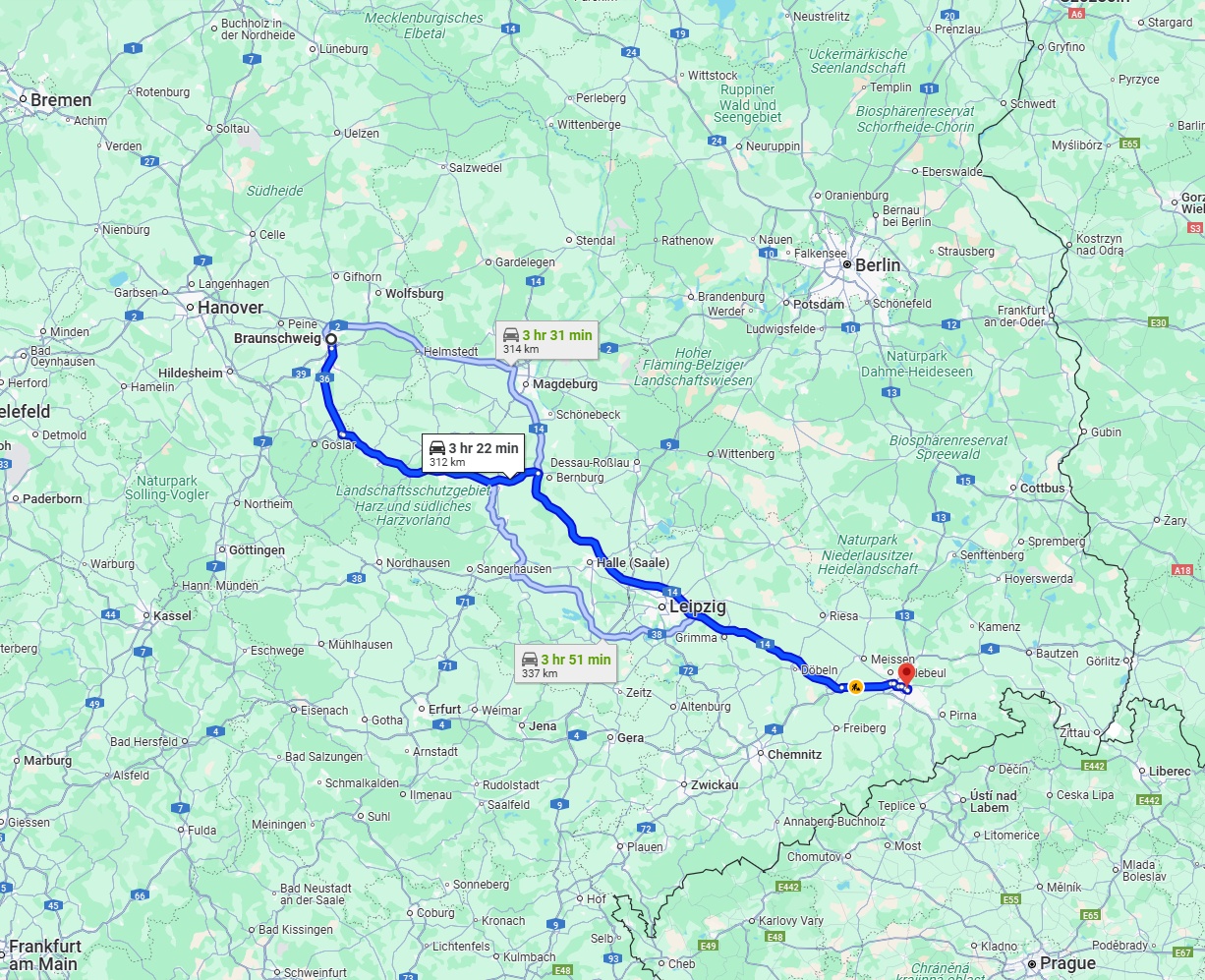 Anreise von Braunschweig Zu Dresden Über via A36 and A14