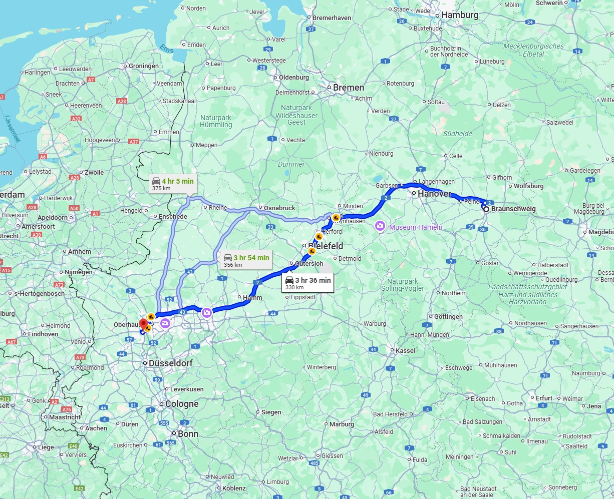 Anreise von Braunschweig Zu Duisburg Über via A2