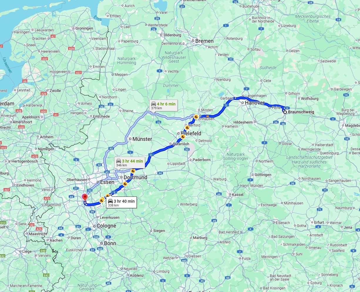 Anreise von Braunschweig Zu Düsseldorf Über via A2