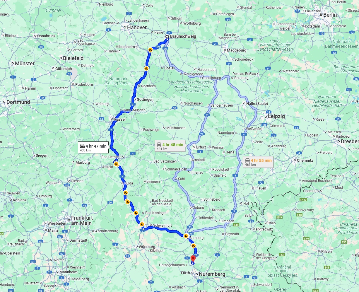 Anreise von Braunschweig Zu Erlangen Über via A7