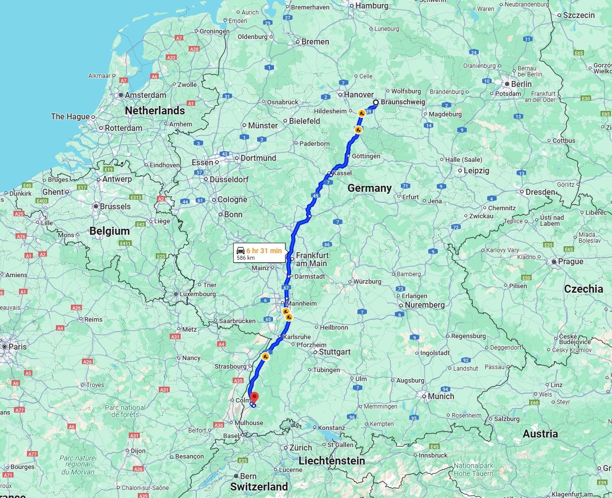 Anreise von Braunschweig Zu Freiburg im Breisgau Über via A5
