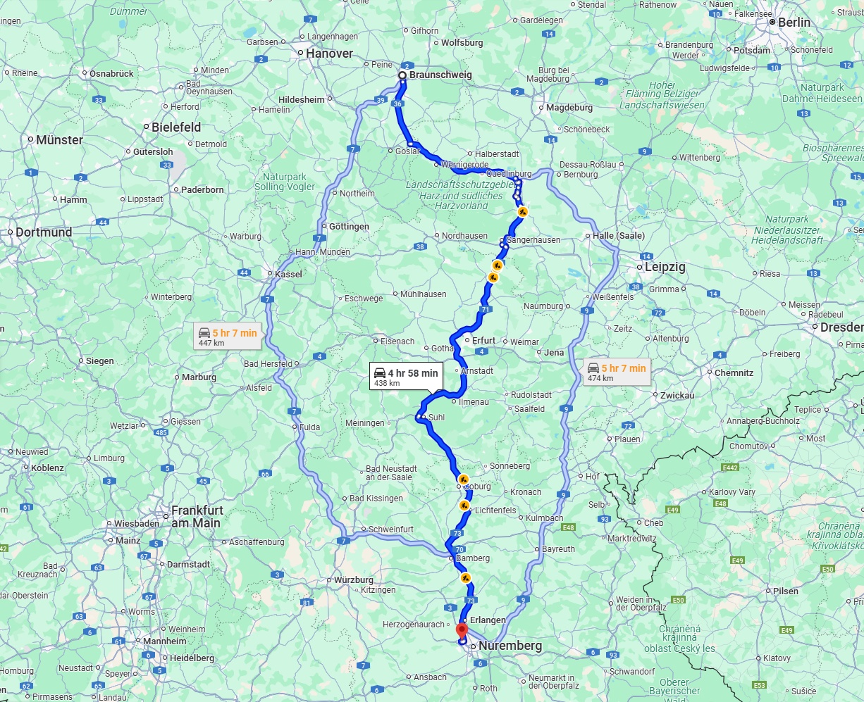 Anreise von Braunschweig Zu Fürth Über via A71 and A73