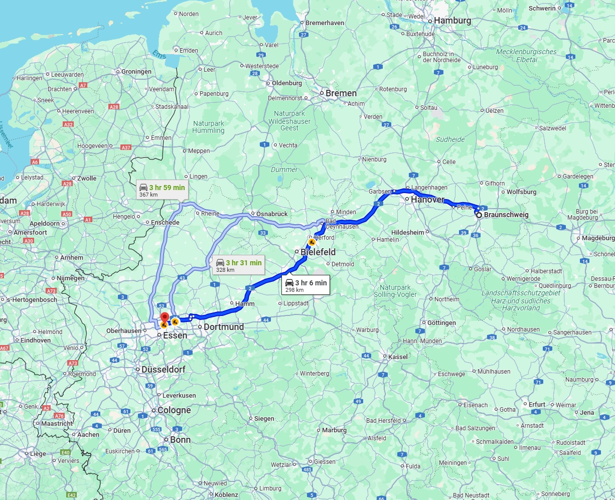 Anreise von Braunschweig Zu Gelsenkirchen Über via A2