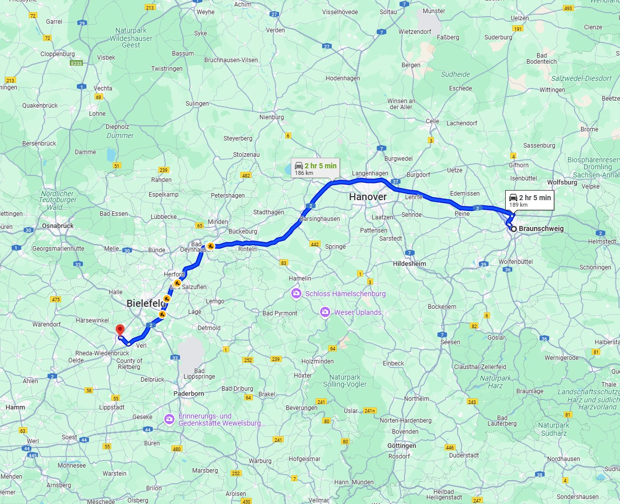 Anreise von Braunschweig Zu Gütersloh Über via A2
