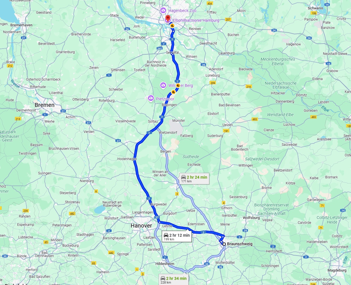 Anreise von Braunschweig Zu Hamburg Über via A7