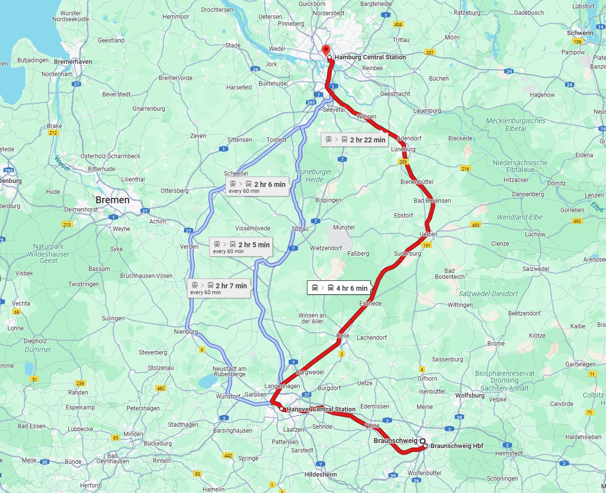 Anreise von Braunschweig Zu Hamburg Über 