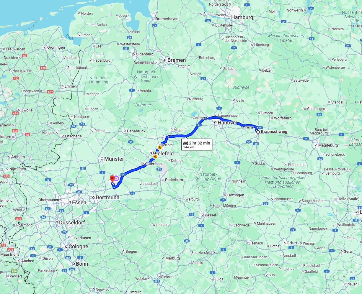 Anreise von Braunschweig Zu Hamm Über via A2