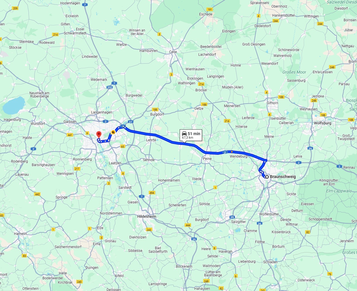 Anreise von Braunschweig Zu Hannover Über via A2