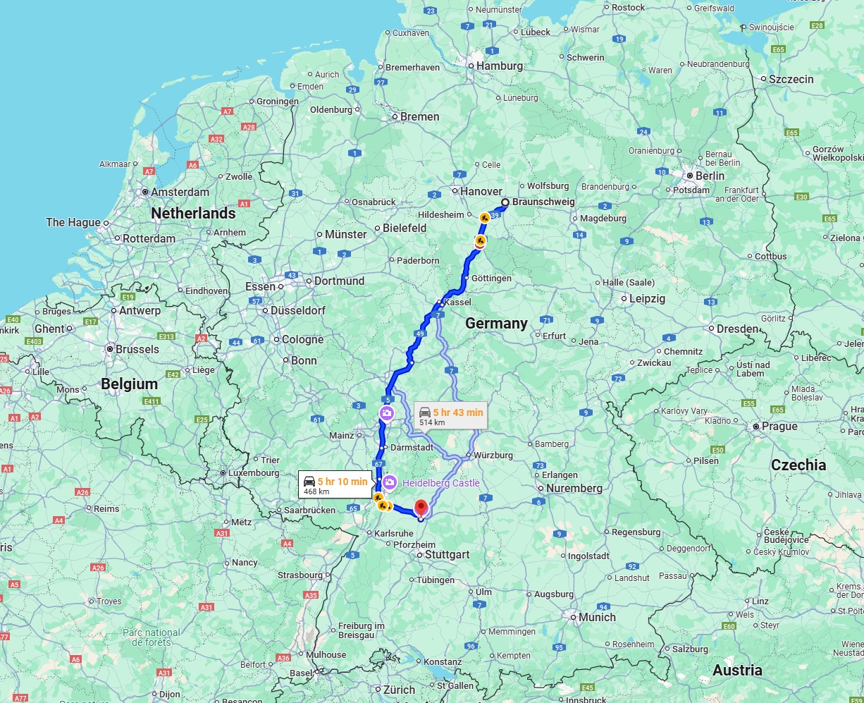Anreise von Braunschweig Zu Heilbronn Über via A7