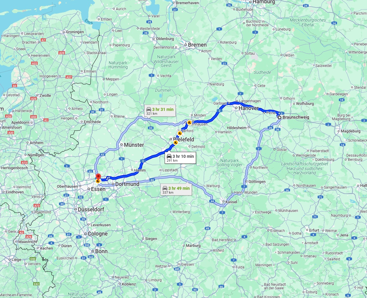 Anreise von Braunschweig Zu Herne Über via A2