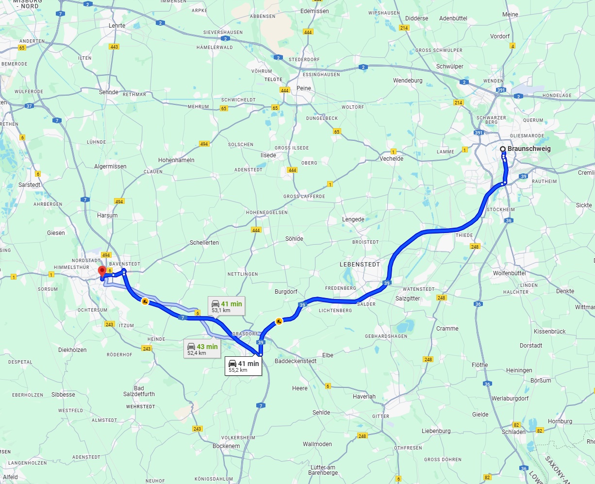 Anreise von Braunschweig Zu Hildesheim Über via A39 and A7