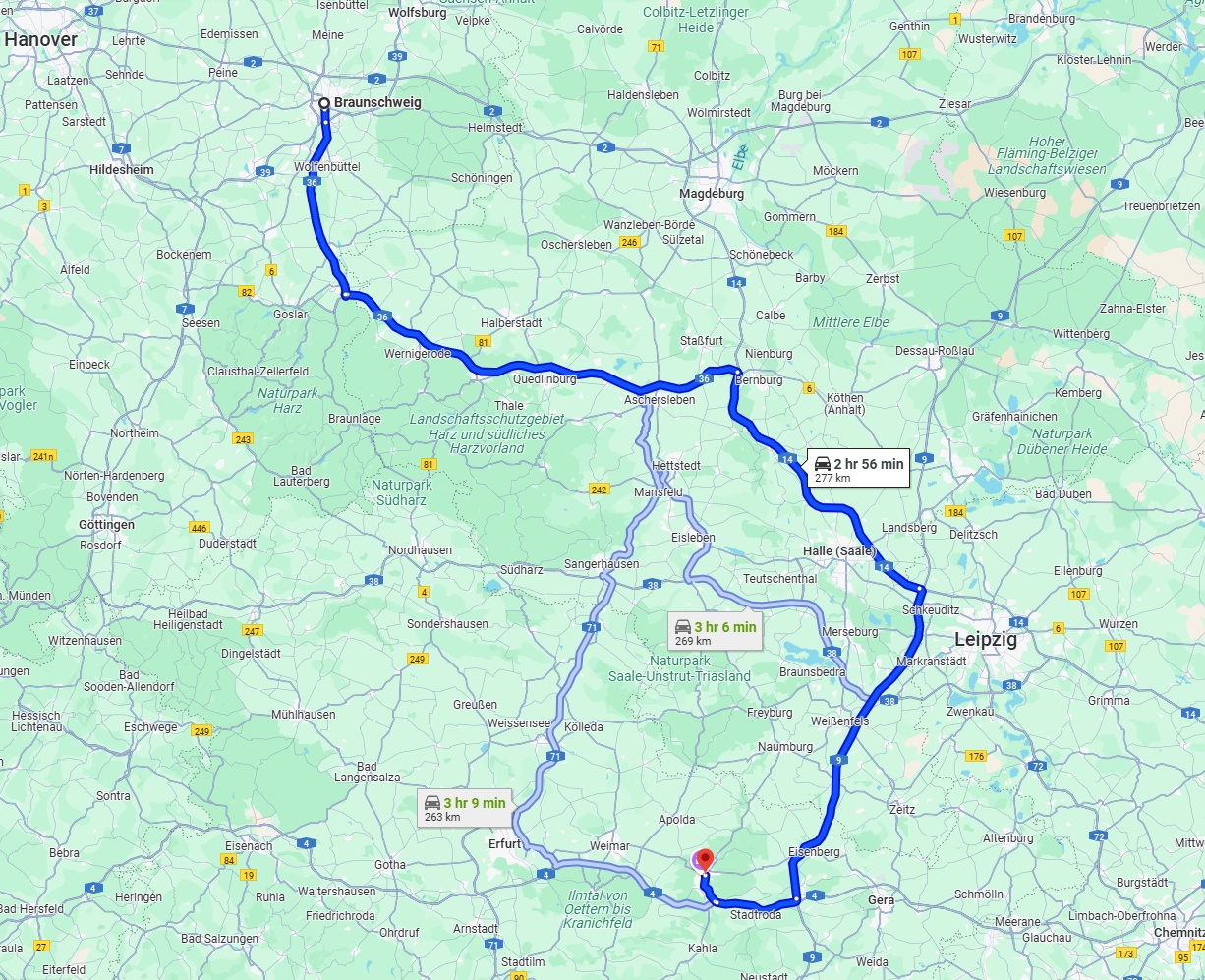 Anreise von Braunschweig Zu Jena Über via A36