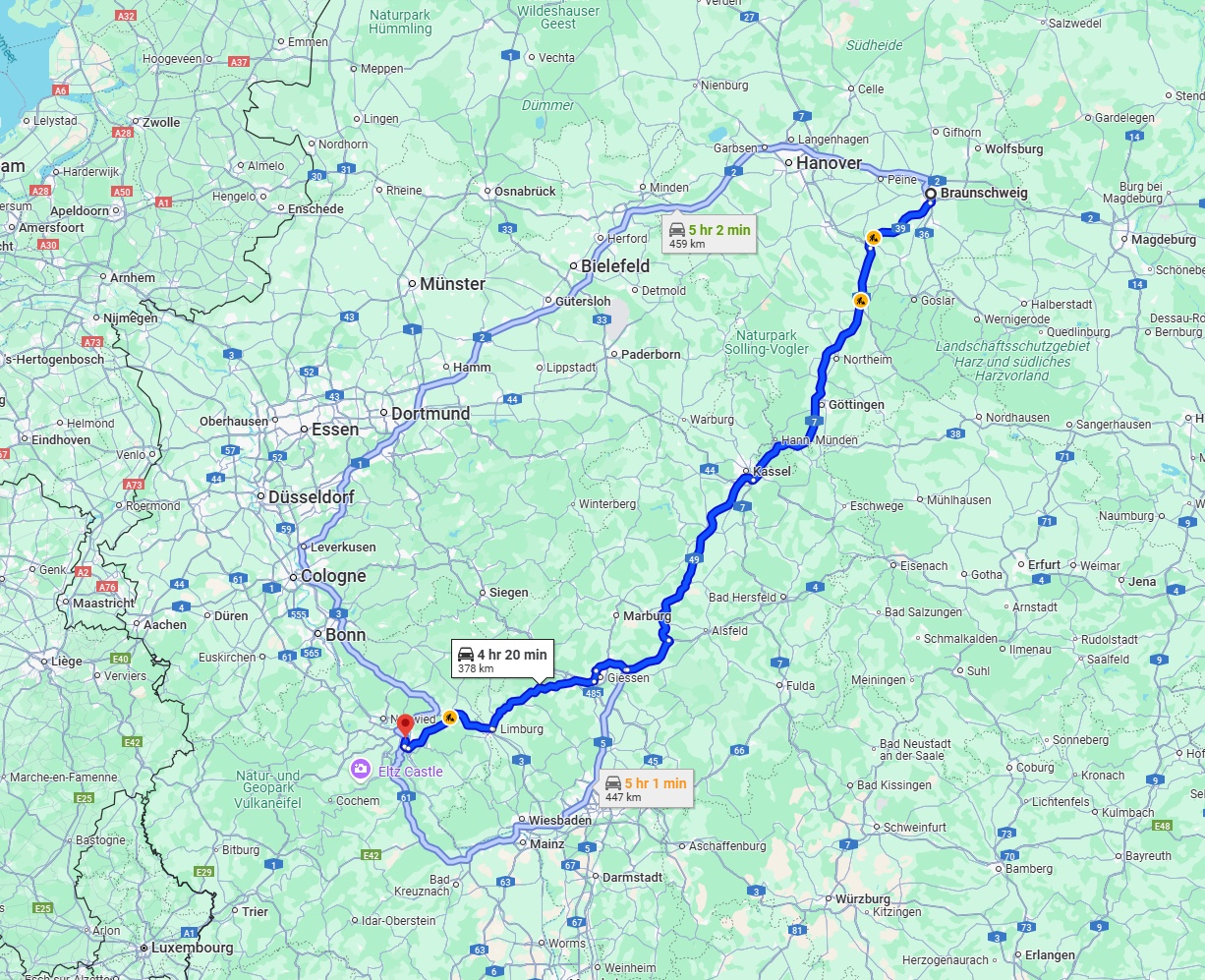 Anreise von Braunschweig Zu Koblenz Über via A7