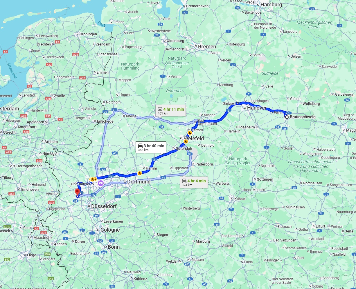 Anreise von Braunschweig Zu Krefeld Über via A2