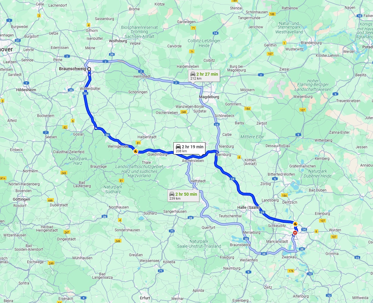 Anreise von Braunschweig Zu Leipzig Über via A36 and A14