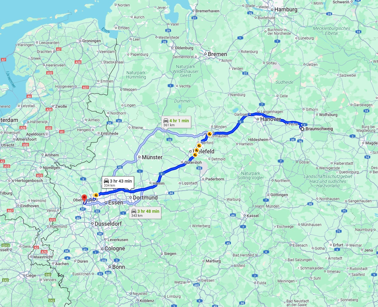 Anreise von Braunschweig Zu Moers Über via A2