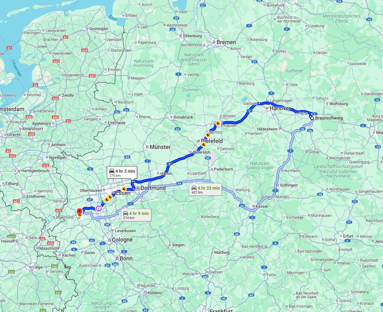 Anreise von Braunschweig Zu Mönchengladbach Über via A2