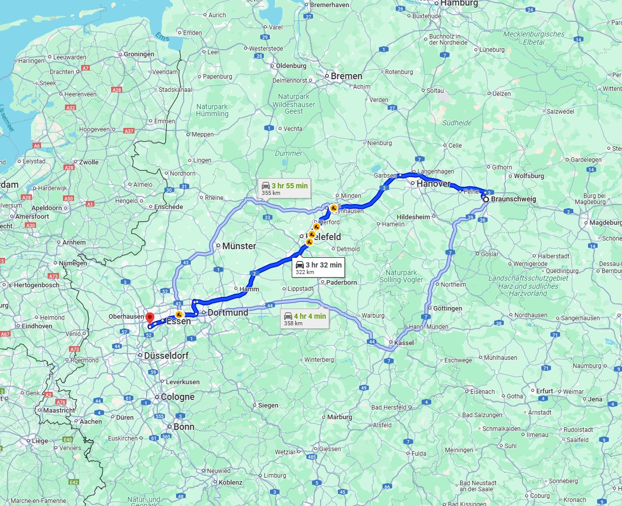 Anreise von Braunschweig Zu Mülheim an der Ruhr Über via A2