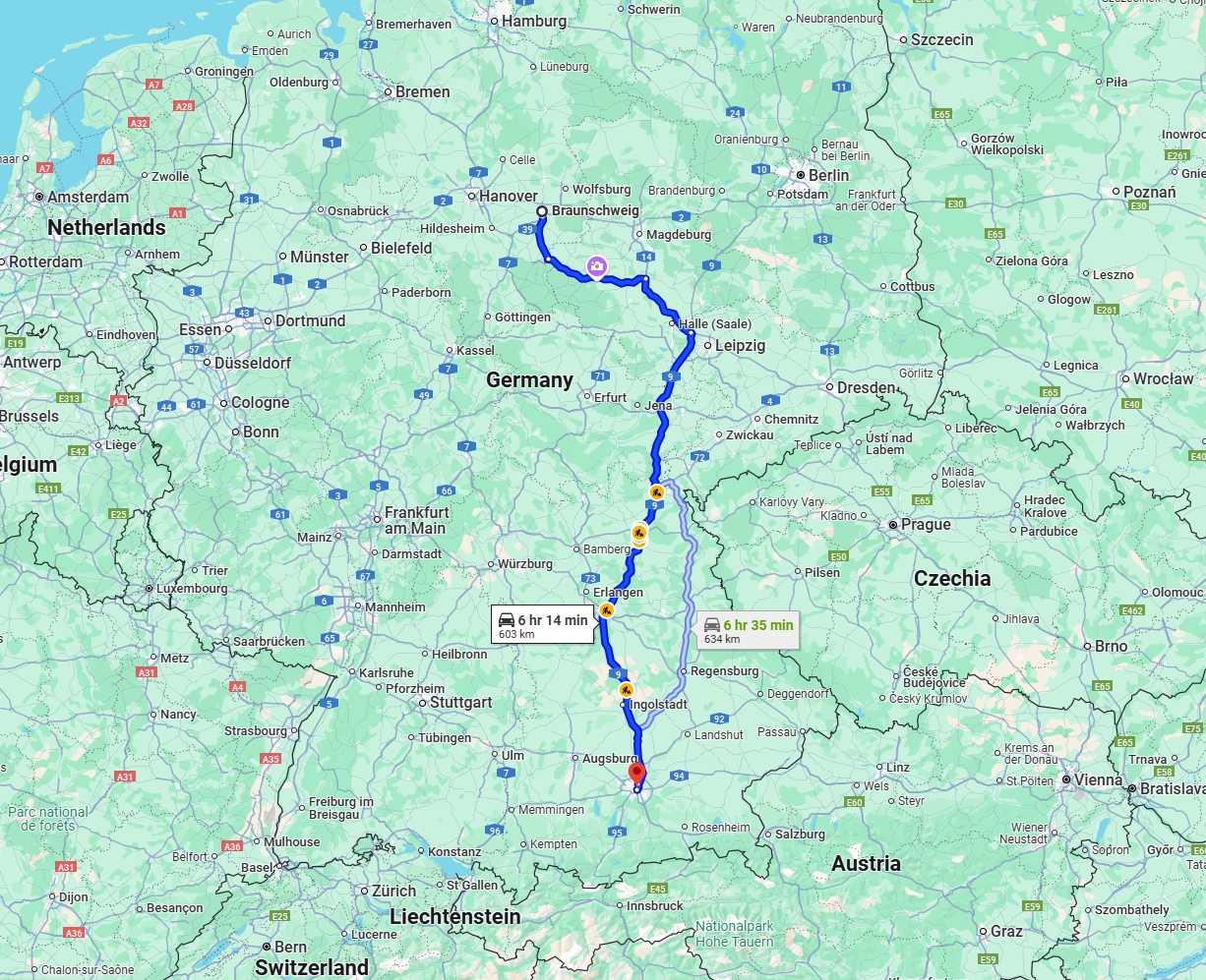 Anreise von Braunschweig Zu München Über via A9