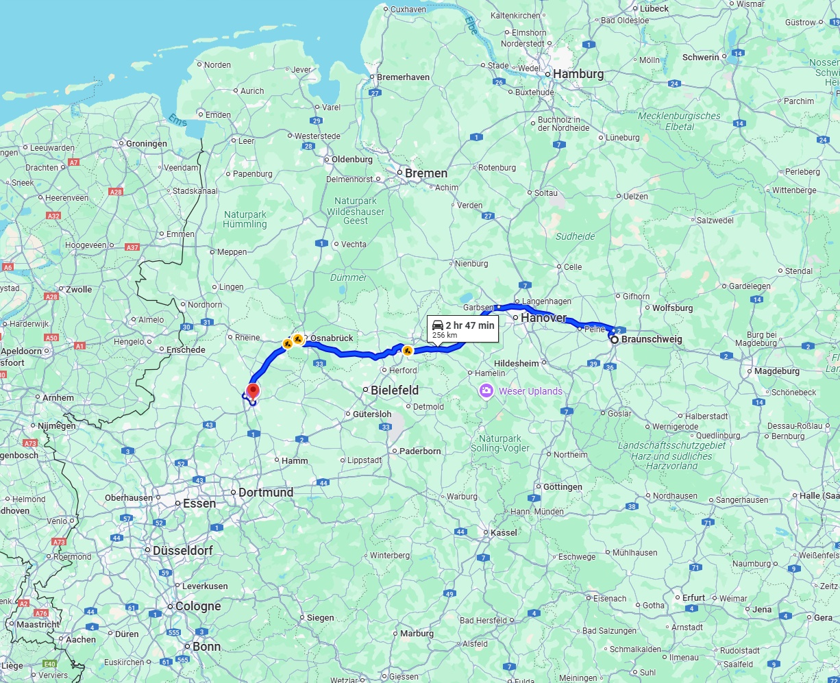 Anreise von Braunschweig Zu Münster Über via A2 and A30