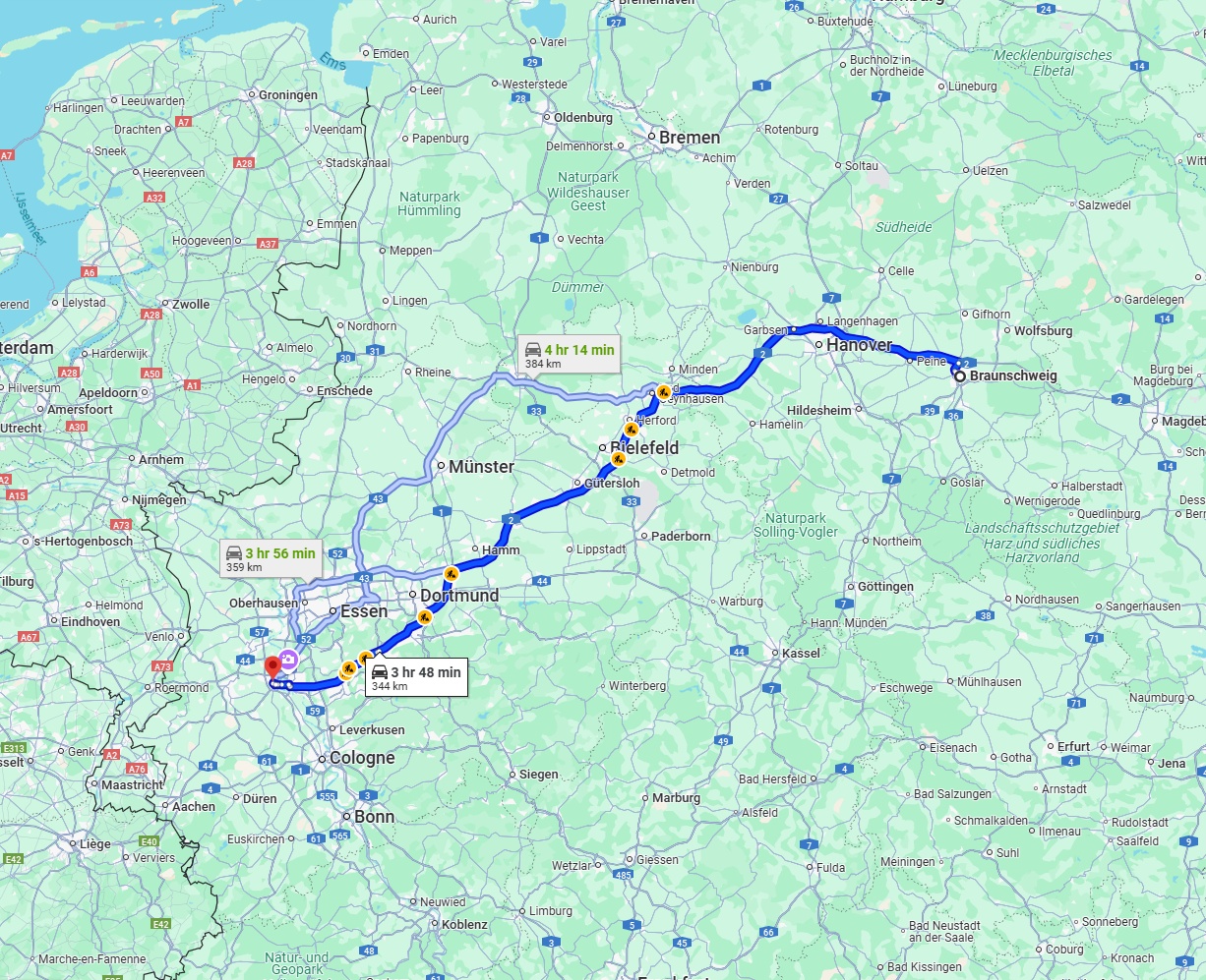 Anreise von Braunschweig Zu Neuss Über via A2