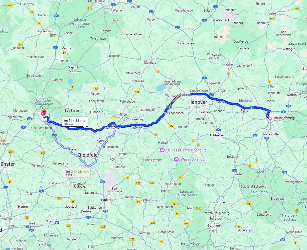 Anreise von Braunschweig Zu Osnabrück Über via A2 and A30