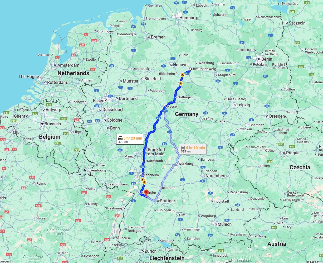 Anreise von Braunschweig Zu Pforzheim Über via A5