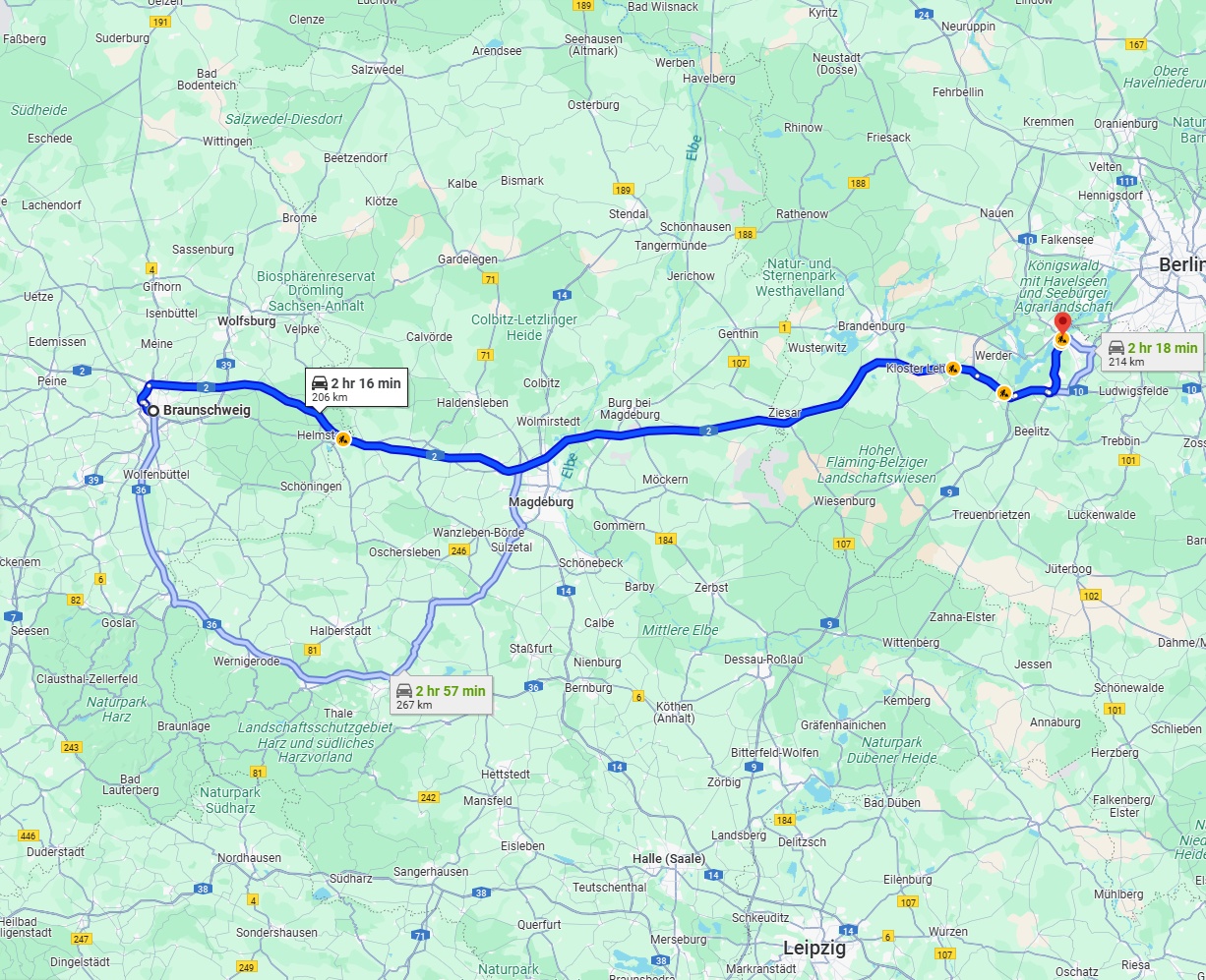Anreise von Braunschweig Zu Potsdam Über via A2