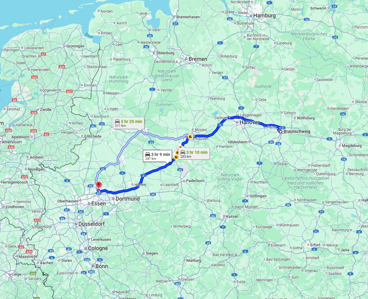 Anreise von Braunschweig Zu Recklinghausen Über via A2