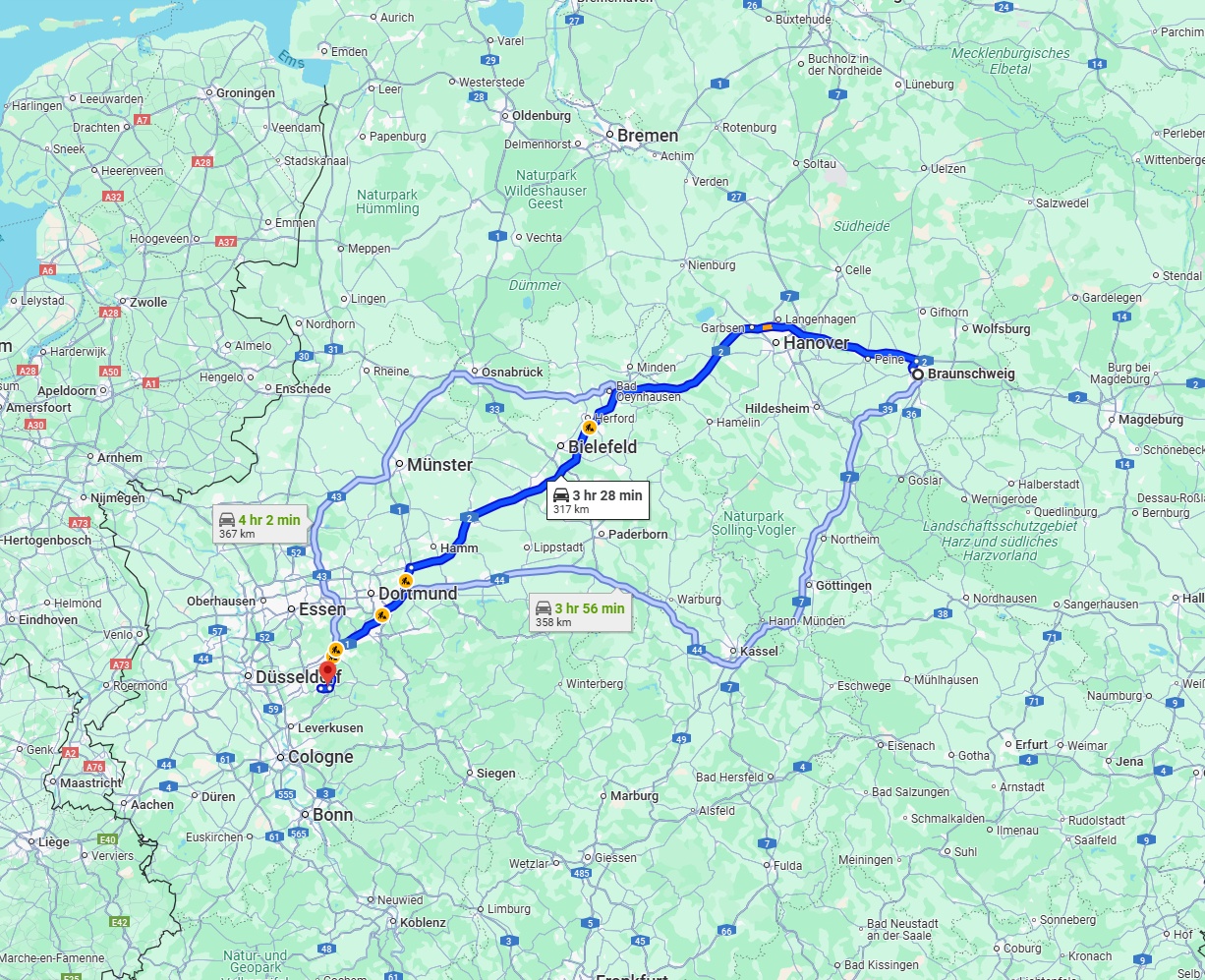 Anreise von Braunschweig Zu Remscheid Über via A2
